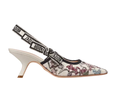 Dior Women's J'Adior Slingback Pumps Millefiori Embroidered Cotton "Nude/White"