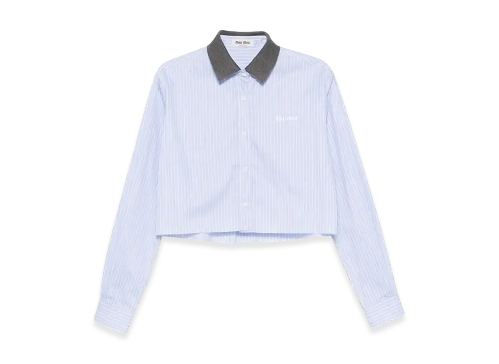 MIU MIU Women's Striped Poplin Shirt "Sky Blue/White"