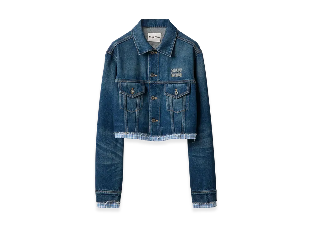 MIU MIU Women's Washed Denim Blouson Jacket "Blue"