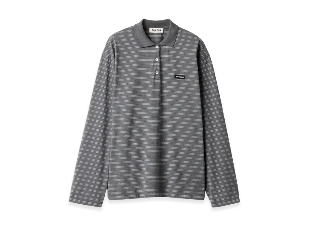 MIU MIU Women's Cotton Jersey Polo Shirt "Slate Grey/White"