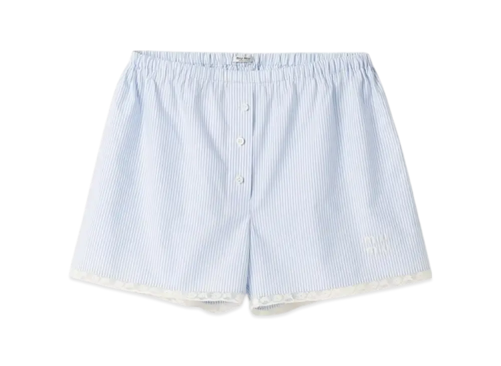 MIU MIU Women's Poplin Boxer Shorts "White/Light Blue"