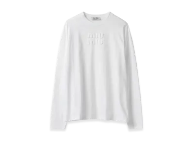 MIU MIU Women's Long Sleeve Cotton T-Shirt with Embroidered Logo "White"