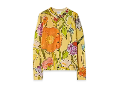 Burberry Highgrove Cascade Flower Wool Cardigan "Yellow"