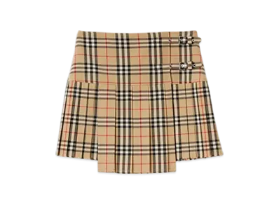 Burberry Pleated Check Wool Mini Kilt "Archive Beige"