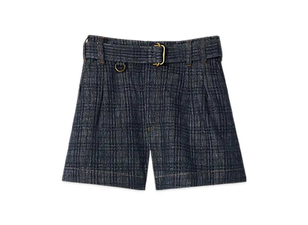 Burberry Belted Check Denim Shorts "Indigo"