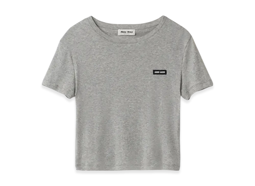 MIU MIU Women's Ribbed Jersey T-Shirt "Grey"