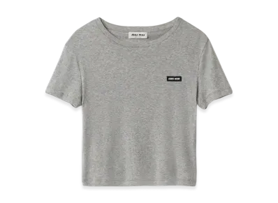 MIU MIU Women's Ribbed Jersey T-Shirt "Grey"