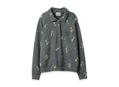 MIU MIU Women's Garment Dyed Cotton Fleece Sweatshirt with Embroidered Logo "Iron Gray"