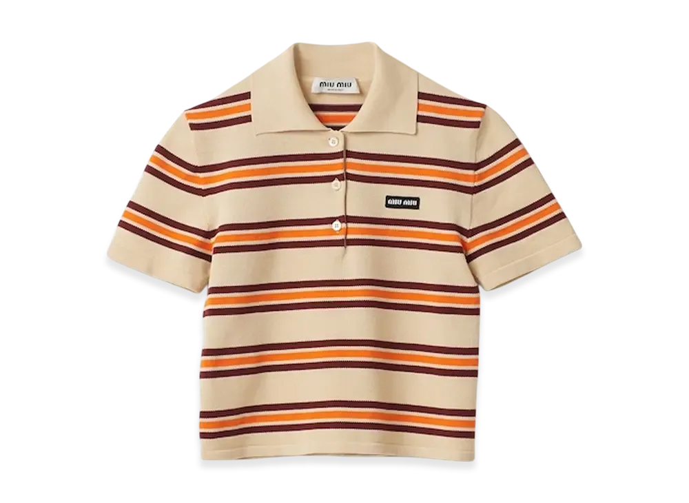 MIU MIU Women's Silk and Cotton Knit Polo Shirt "Cream"