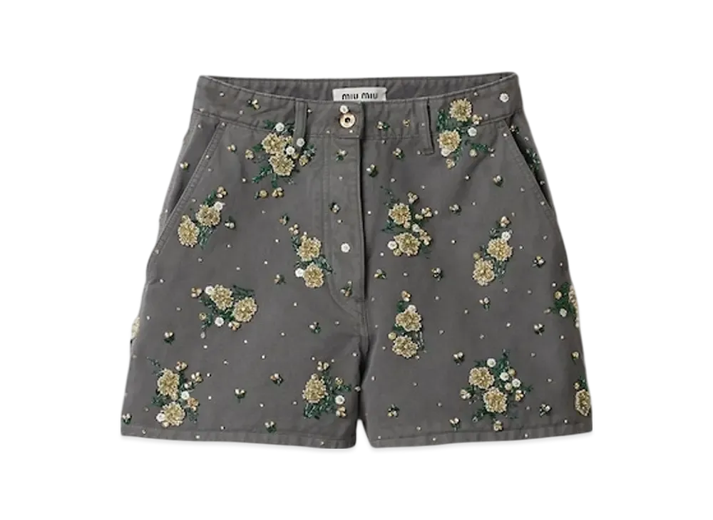 MIU MIU Women's Garment Dyed Gabardine Bermudas "Iron Gray"