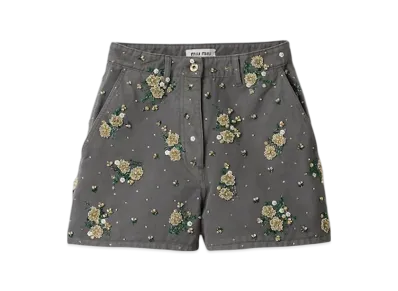 MIU MIU Women's Garment Dyed Gabardine Bermudas "Iron Gray"