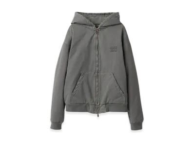 MIU MIU Women's Garment Dyed Blouson Jacket with Embroidered Logo "Iron Gray"