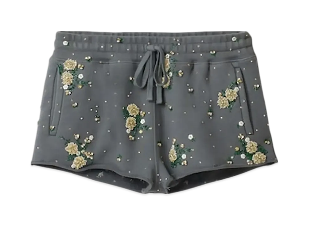 MIU MIU Women's Garment Dyed Cotton Fleece Shorts with Embroidered Logo "Iron Gray"