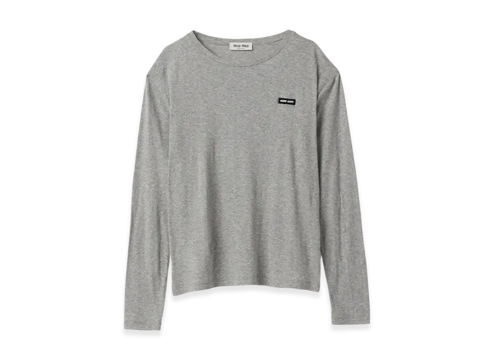MIU MIU Women's Long Sleeved Ribbed Jersey T-Shirt "Grey"