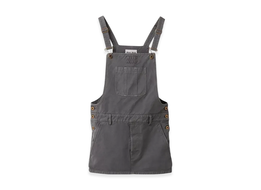 MIU MIU Women's Garment Dyed Gabardine Overall Mini Dress "Iron Gray"