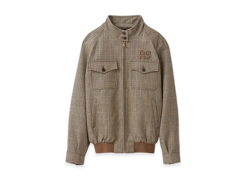 MIU MIU Women's Prince of Wales Checked Blouson Jacket "Tobacco"