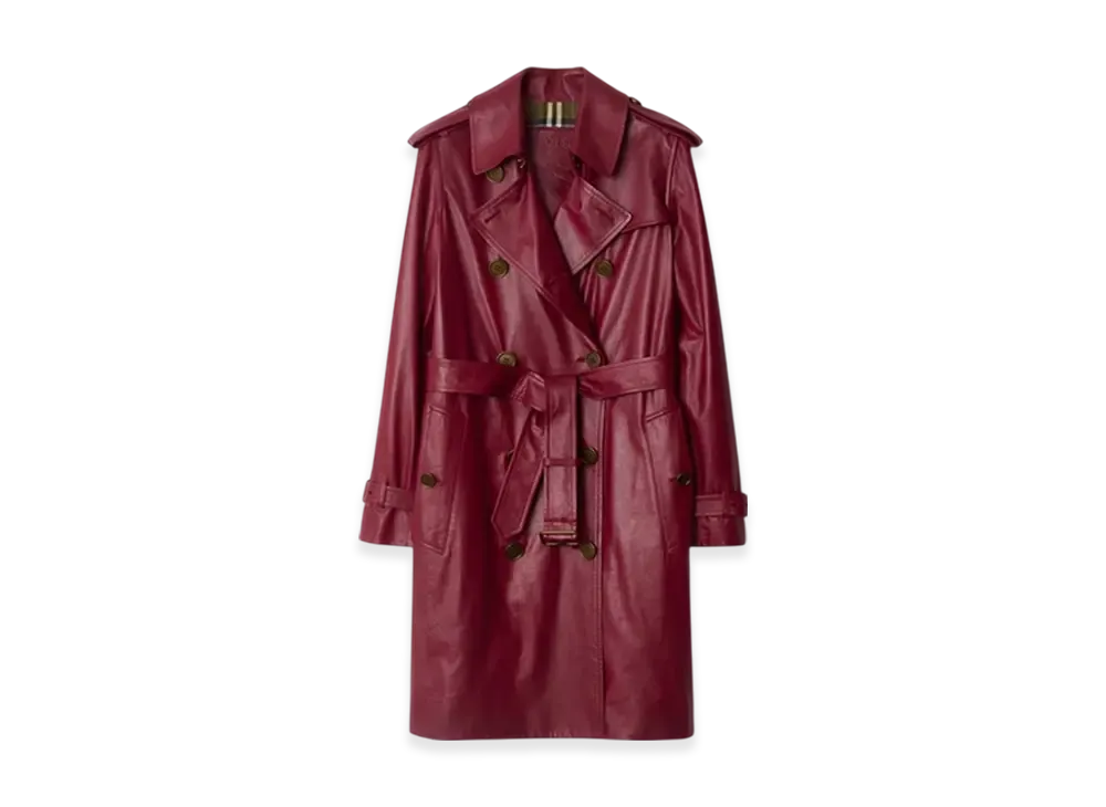 Burberry Mid-length Leather Kensington Trench Coat "Ripple"