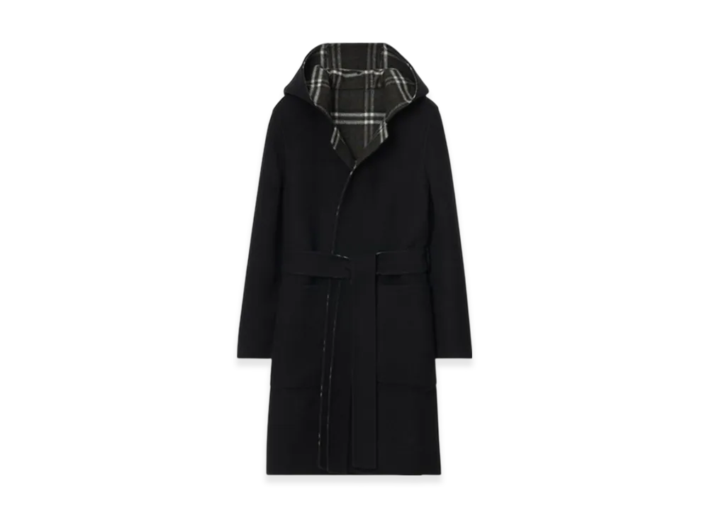 Burberry Reversible Wool Hooded Wrap Coat "Black/Snug"