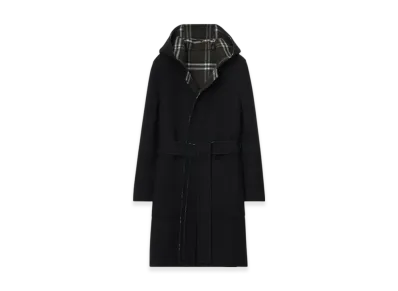 Burberry Reversible Wool Hooded Wrap Coat "Black/Snug"