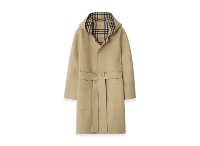 Burberry Reversible Wool Hooded Wrap Coat "Sand"