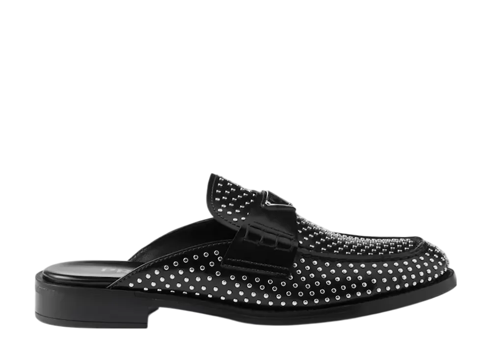 【 PRADA 】1D031O スタッズ付 ブラッシュドレザー ミュール PRADA Women's Studded Brushed Leather Mules 