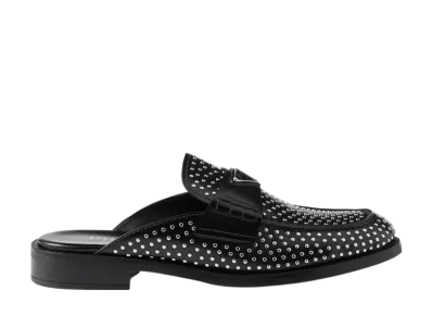 PRADA Women's Studded Brushed Leather Mules "Black"
