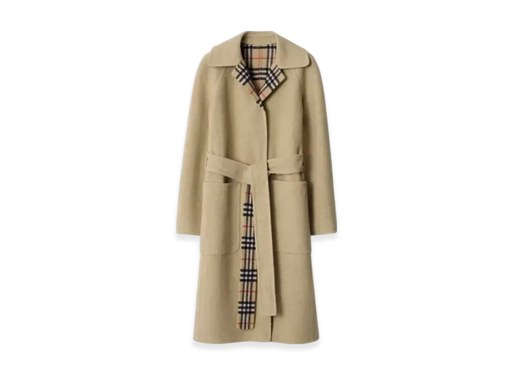 Burberry Reversible Wool Wrap Coat "Sand Beige"