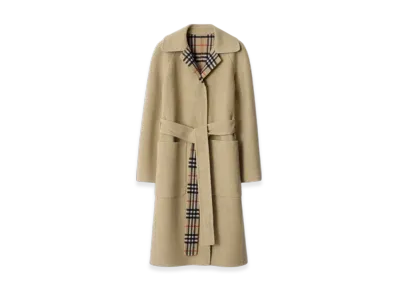 Burberry Reversible Wool Wrap Coat "Sand Beige"