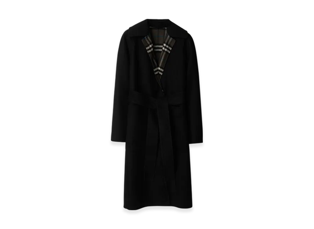 Burberry Reversible Wool Wrap Coat "Black/Snug Brown"
