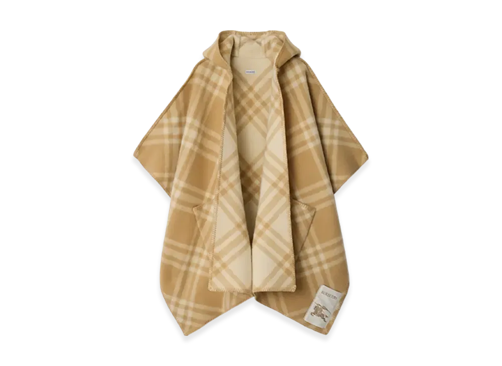 Burberry Reversible Check Wool Cape "Sand/Ecru"