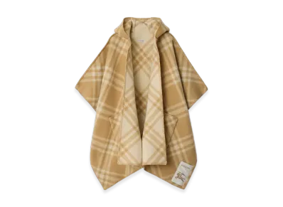 Burberry Reversible Check Wool Cape "Sand/Ecru"