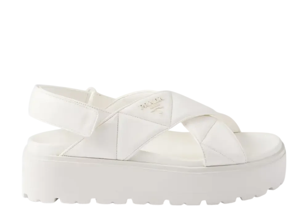 プラダ ウィメンズ ナッパレザー クリスクロス フラットフォームサンダル "アイボリー"