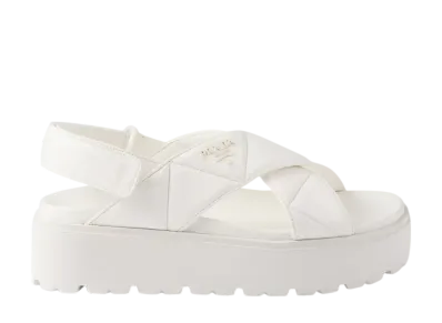 PRADA Women's Nappa Leather Crisscross Flatform Sandals "Ivory"