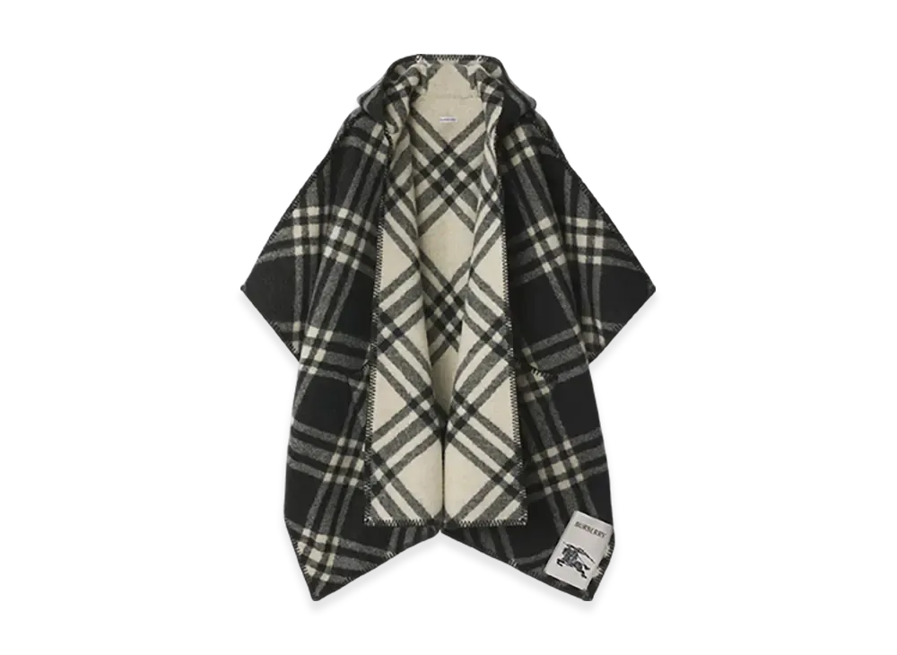 Burberry Reversible Check Wool Cape "Black/Ecru"