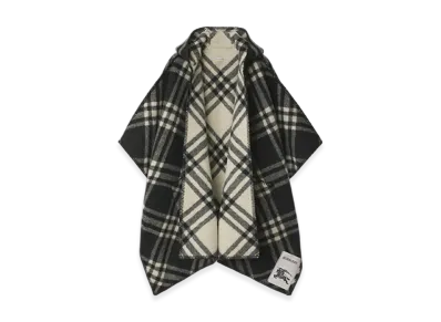 Burberry Reversible Check Wool Cape "Black/Ecru"