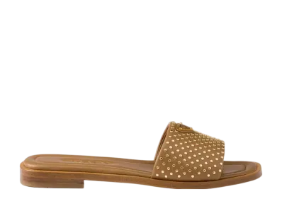PRADA Women's Nappa Leather Slides with Studs "Camel"