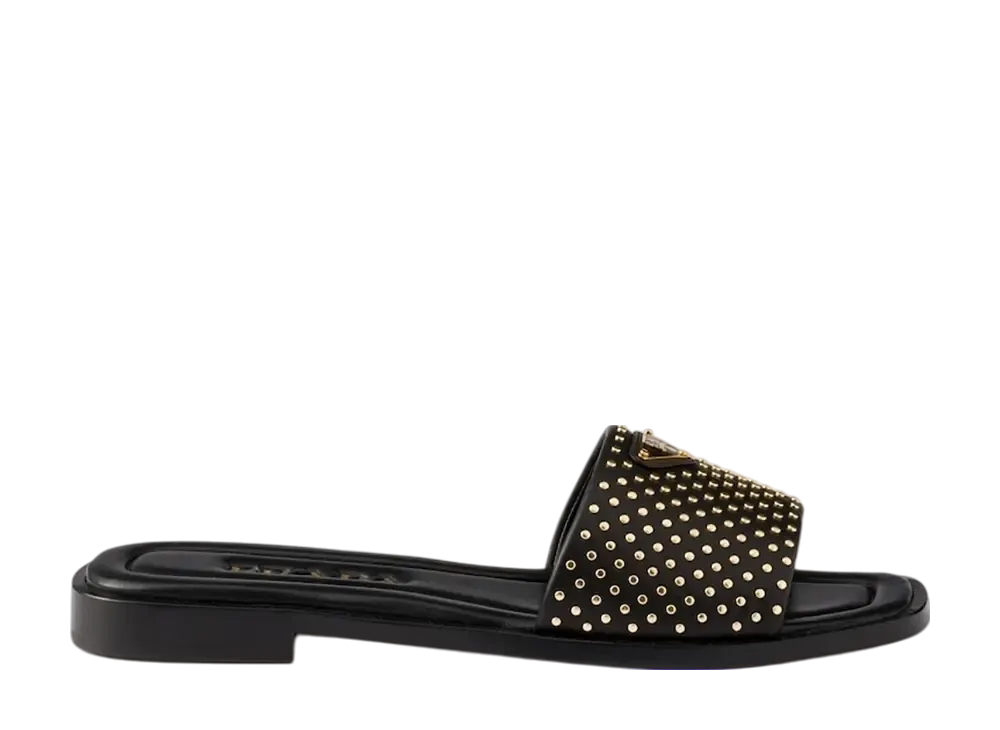 プラダ ウィメンズ ナッパレザー スライドサンダル "ブラック"