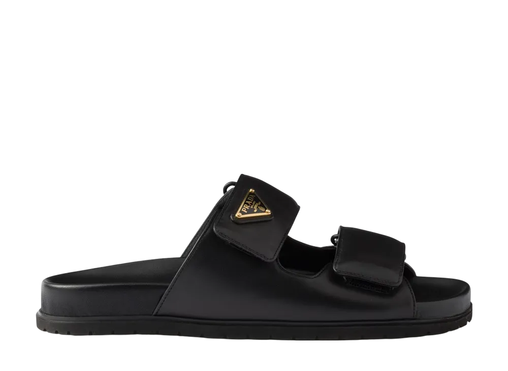 プラダ ウィメンズ ナッパレザー スライドサンダル "ブラック"