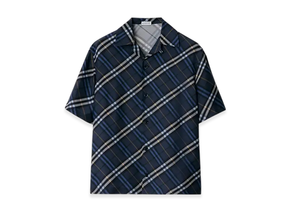 Burberry Relax Fit Check Silk Poplin Shirt "Ink"