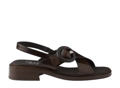 PRADA Women's Brushed Leather Sandals with Buckle "Black"