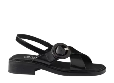 PRADA Women's Brushed Leather Sandals with Buckle "Black"