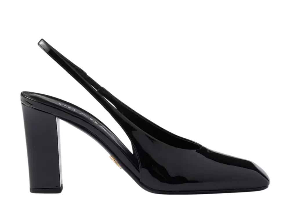 プラダ ウィメンズ パテントレザー スリングバックパンプス "ブラック"