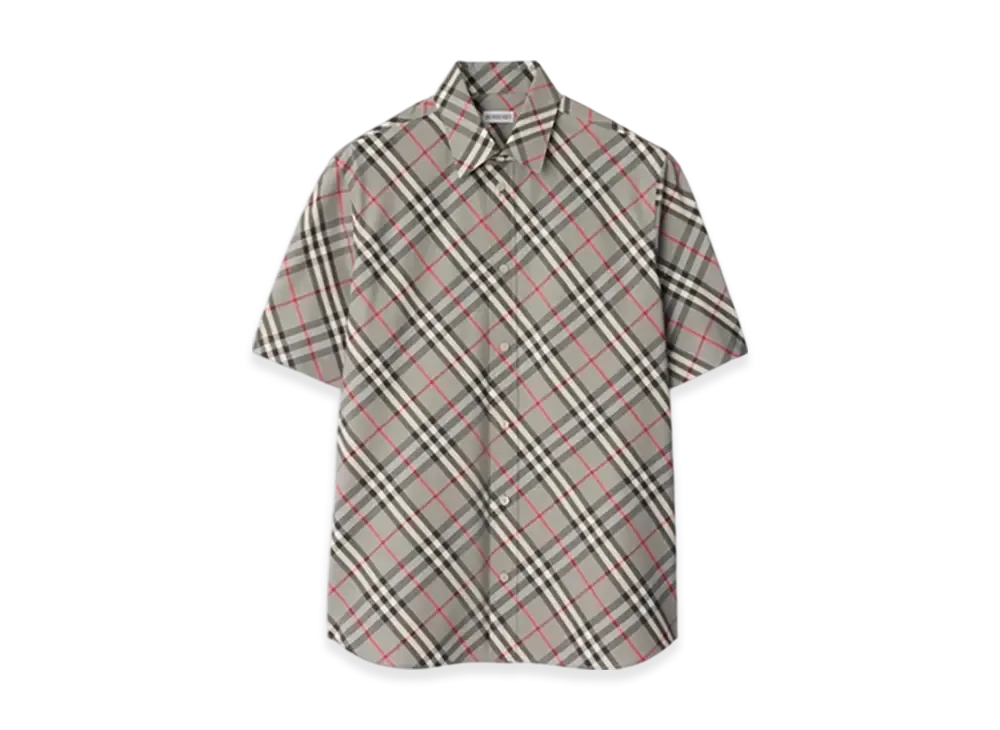Burberry Regular Fit Check Cotton Shirt "Mauve Grey"