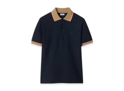 Burberry Logo Collar Cotton Polo Shirt "Navy"
