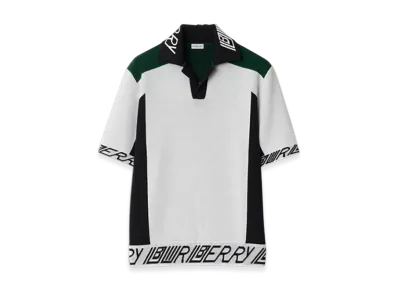 Burberry Logo Trim Wool Polo Shirt "White/Black/Green"