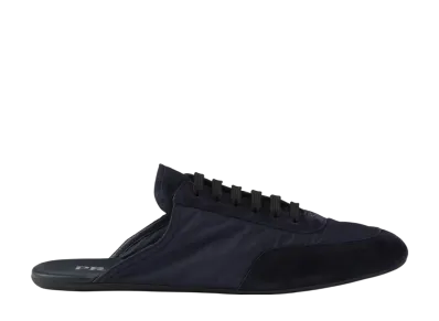 PRADA Women's Collapse Re-Nylon and Suede Mules "Navy"
