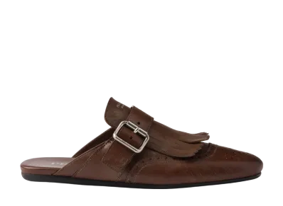 PRADA Women's Shuffle Fringed Leather Mules "Cognac"