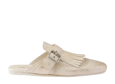 PRADA Women's Shuffle Fringed Leather Mules "Off White"