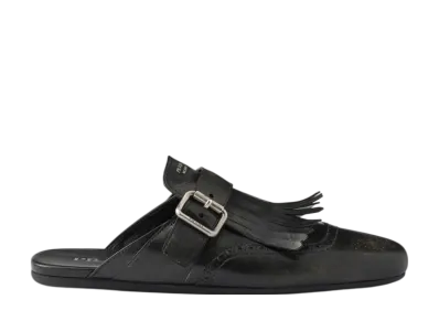 PRADA Women's Shuffle Fringed Leather Mules "Black"