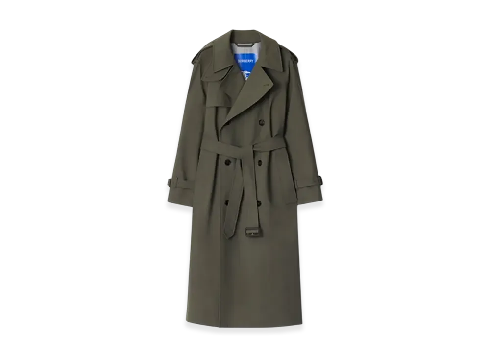 Burberry Long Stretch Wool Trench Coat "Moss Melange"